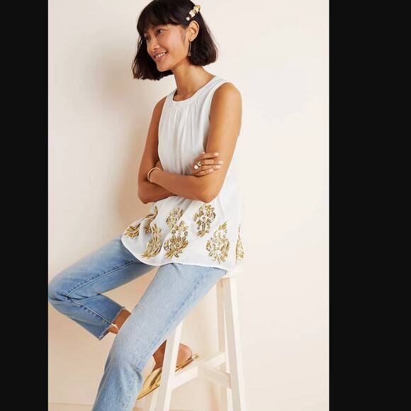 NWT Maeve Simona Sequined Babydoll Blouse - Small - Picture 2 of 5